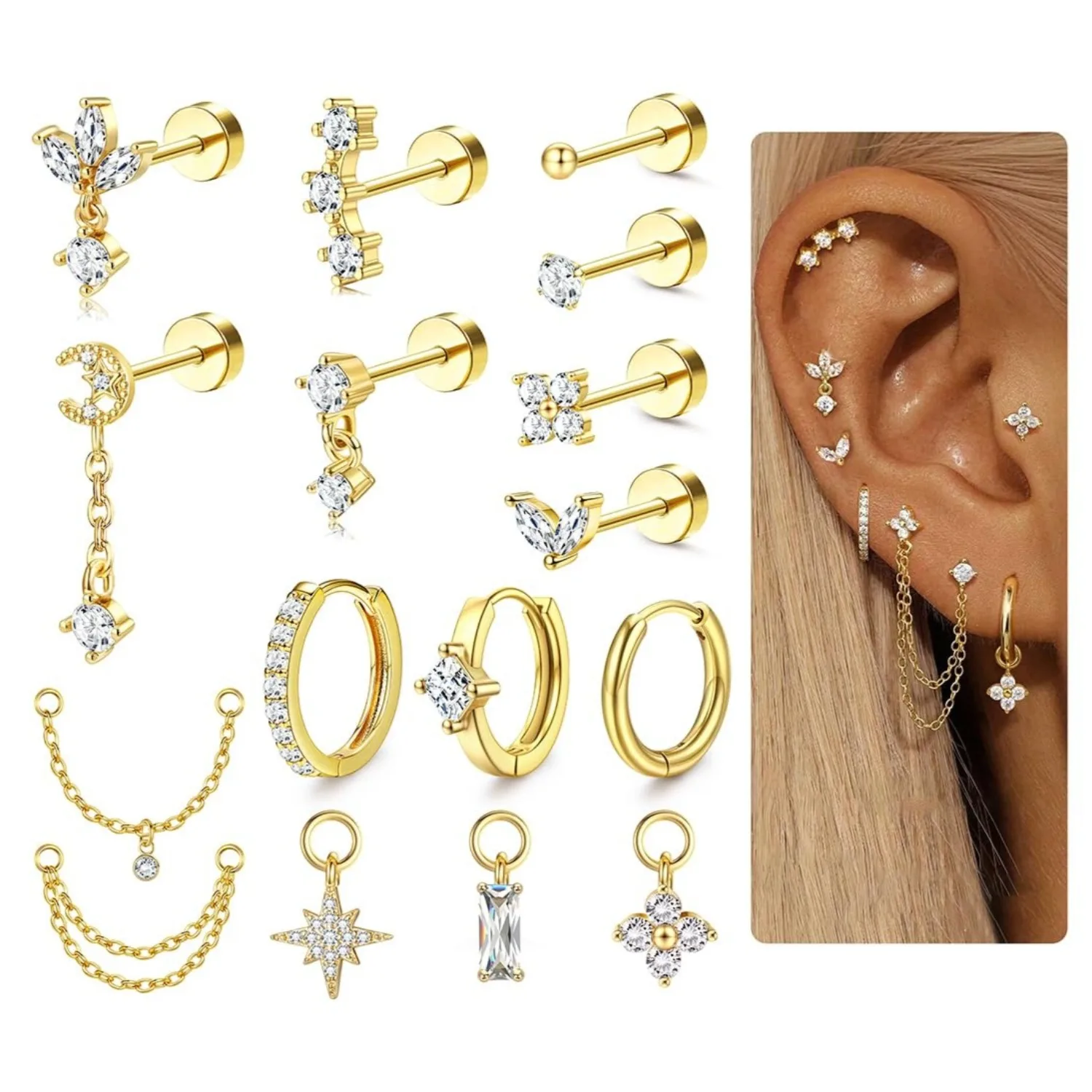 Body Jewelry Surgical Steel - Pendientes de cartílago de calibre 16